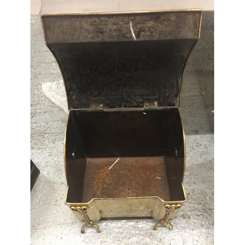 176 - A VINTAGE BRASS COAL BOX