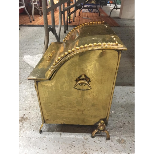 176 - A VINTAGE BRASS COAL BOX