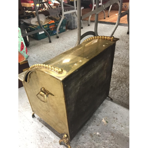 176 - A VINTAGE BRASS COAL BOX