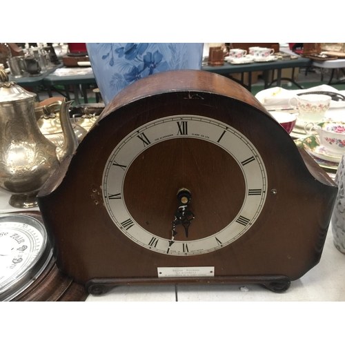 187 - FIVE VINTAGE MAHOGANY CASED CLOCKS TO INCLUDE METAMEC, SMITHS, ETC - SOME A/F