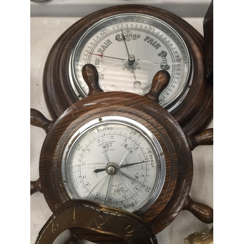 188 - TWO VINTAGE BAROMETERS - GLASS A/F, PLUS A QUANTITY OF CLOCK PARTS