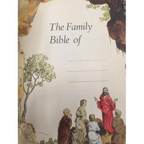 190 - A VINTAGE FAMILY HOLY BIBLE WITH COLOURED PLATES