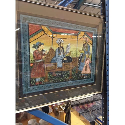 201 - A FRAMED PRINT OF AN ASIAN SCENE 65CM X 55CM