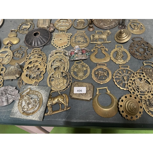 406 - A LARGE QUANTITY OF HORSE BRASSES , ORNAMENTS, ETC