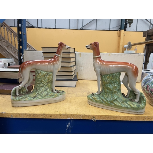 46 - A PAIR OF STAFFORDSHIRE FLATBACK GREYHOUNDS