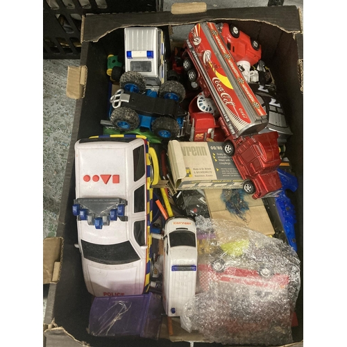 3411 - A BOX CONTAINING A QUANTITY OF MODEL AND TOY VEHICLES