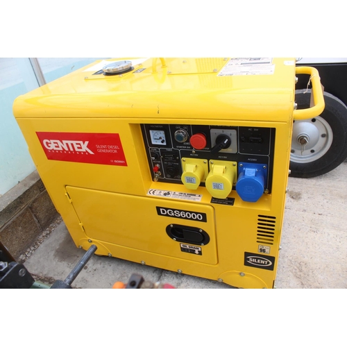 107 - YELLOW GENTEK 6000 GENERATOR AS NEW LESS THAN 1 HOUR USE SERVICED & NEW BATTERY NO VAT