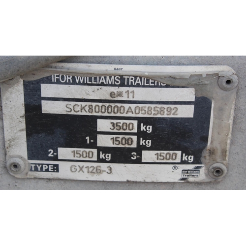 209 - A 2010/11 IFOR WILLIAMS TRI AXLE 13FT PLANT TRAILER, SERIAL NUMBER: SCK800000A0585892, TYPE: GX1263 ... 