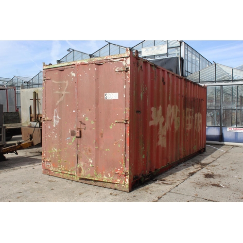 218 - A RED 20FT SHIPPING CONTAINER (NOT COMPLETELY WATER TIGHT) NO VAT