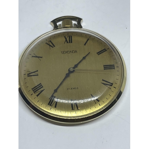 640 - A GOLD PLATED SEKONDA SLIMLINE POCKET WATCH