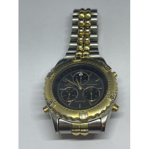 655 - AN ACCURIST CHRONOGRAPH WRIST WATCH SEEN WORKING BUT NO WARRANTY