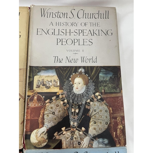 19 - FOUR FIRST EDITION WINSTON S CHURCHILL VOLUMES 1-IV  A HISTORY OF THE ENGLISH SPEAKING PEOPLES FIRST... 