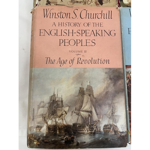 19 - FOUR FIRST EDITION WINSTON S CHURCHILL VOLUMES 1-IV  A HISTORY OF THE ENGLISH SPEAKING PEOPLES FIRST... 