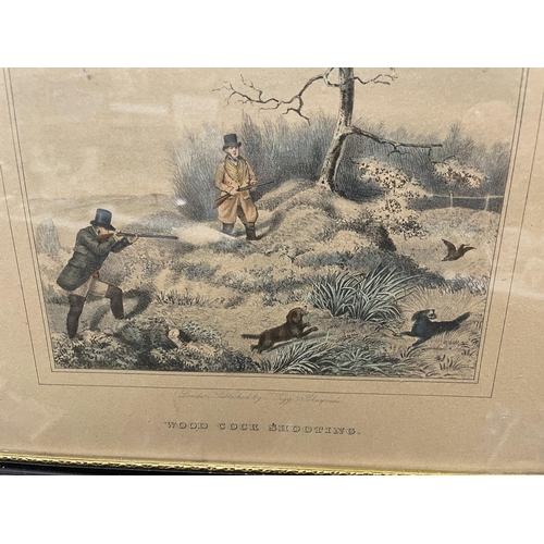 342 - A PAIR OF HUNTING RELATED PRINTS - WOOD COCK SHOOTING AND PARTRIDGE SHOOTING