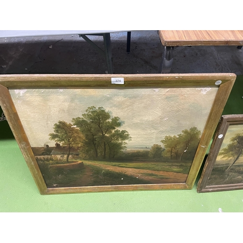 374 - TWO VICTORIAN OIL ON CANVAS PAINTINGS OF COUNTRY SCENES