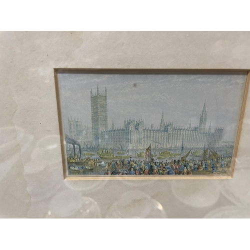 391 - TWO FRAMED PRINTS - OPENING OF NEW HOUSES OF PARLIAMENT CIRCA 1840, FIRST COLOUR PRINT AND NEW HOUSE... 