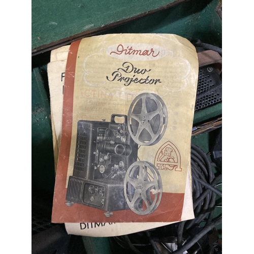 455 - A VINTAGE DITMAR FILM PROJECTOR IN A CASE WITH INSTRUCTIONS AND ANCILLARIES