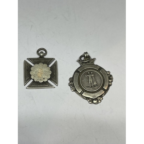 570 - TWO HALLMARKED BIRMINGHAM SILVER WATCH CHAIN FOBS