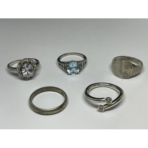 585 - FIVE SILVER RINGS