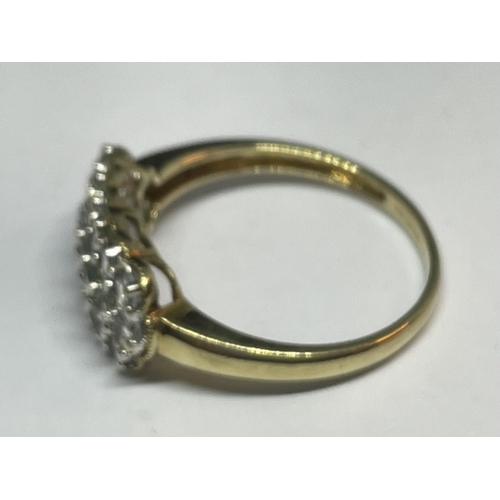 645 - A 9 CARAT GOLD RING WITH NINETEEN CIBIC ZIRCONIA STONES 3.2 GRAMS GROSS WEIGHT SIZE V