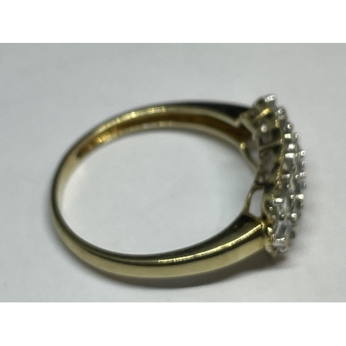 645 - A 9 CARAT GOLD RING WITH NINETEEN CIBIC ZIRCONIA STONES 3.2 GRAMS GROSS WEIGHT SIZE V