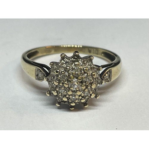 660 - A 9 CARAT GOLD DIAMOND CLUSTER RING SIZE N