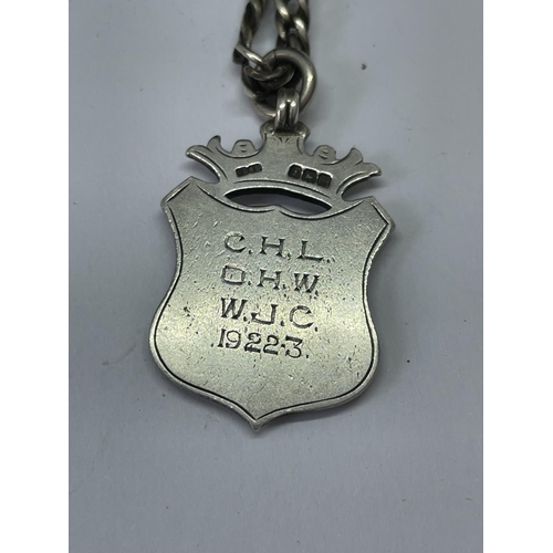 678 - A SILVER CHAIN WITH FOB PENDANT