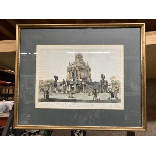 817 - A VINTAGE FRAMED PRINT OF 'THE GRAND PAVILLION IN THE GREEN PARK' 53CM X 43CM