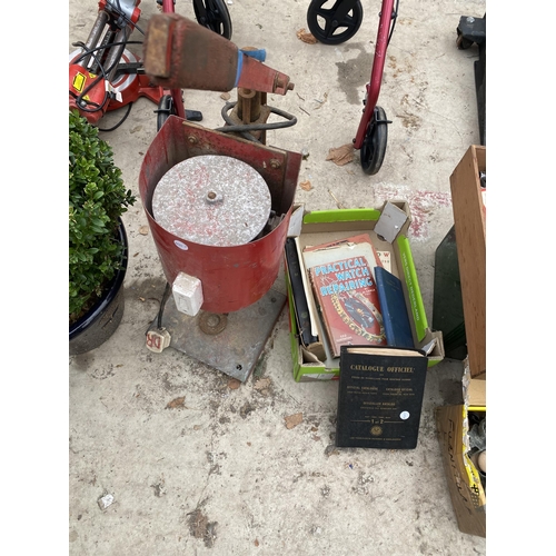 1588 - A VINTAGE PILLAR DRILL AND AN ASSORTMENT OF BOOKS