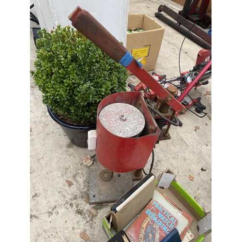 1588 - A VINTAGE PILLAR DRILL AND AN ASSORTMENT OF BOOKS