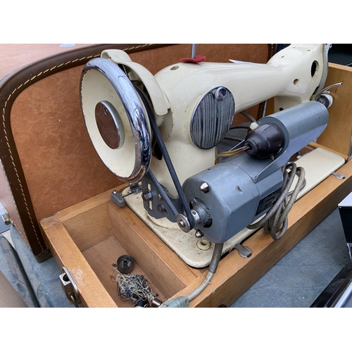 2092 - A RETRO CREAM B.S.M SEWING MACHINE WITH FOOT PEDAL