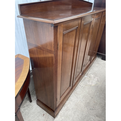 2211 - A 19TH CENTURY MAHOGANY PANELLED FOUR DOOR CABINET WITH RAISED BACK, 70.5