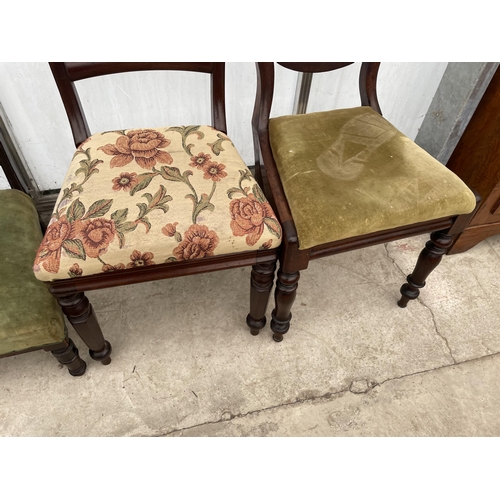 2250 - A LANCASHIRE SPINDLE BACK DINING CHAIR, TWO VICTORIAN DINING CHAIRS AND AN EBONISED NURSING CHAIR