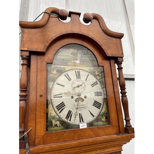 2251 - A 19TH CENTURY EIGHT-DAY LONGCASE CLOCK BY F.FRASER, WREXHAM WITH ENAMEL FACE SHOWING GAME SHOOTING ... 