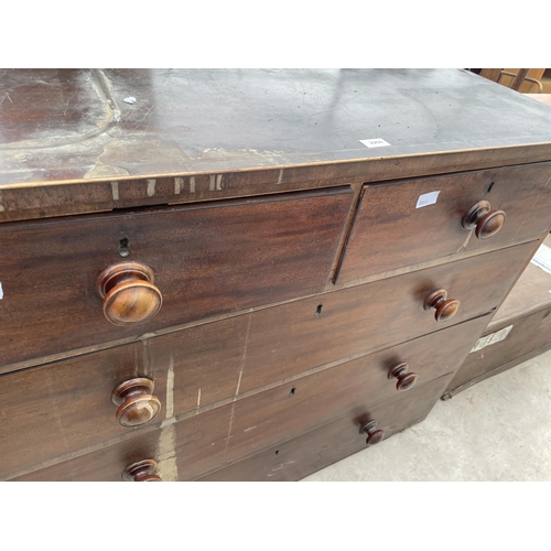 2260 - A 19TH CENTURY MAHOGANY CHEST OF TWO SHORT AND THREE LONG GRADUATED DRAWERS, 45.5