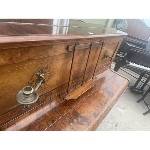 2335 - A WALNUT UPRIGHT PIANO 'SHENSTONE, SHENSTONE & CO, LONDON' WITH ORIGINAL CANDLE SCONCES