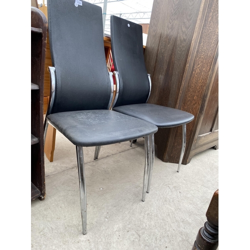 2365 - A PAIR OF CHROME FRAMED AND FAUX LEATHER DINING CHAIRS