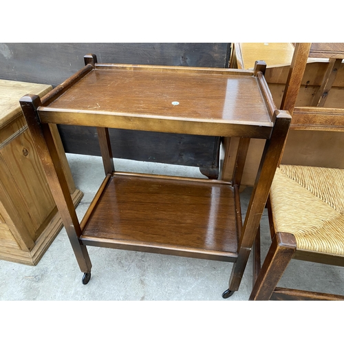 2415 - TWO ELM LADDER BACK DINING CHAIRS WITH RUSH SEATS