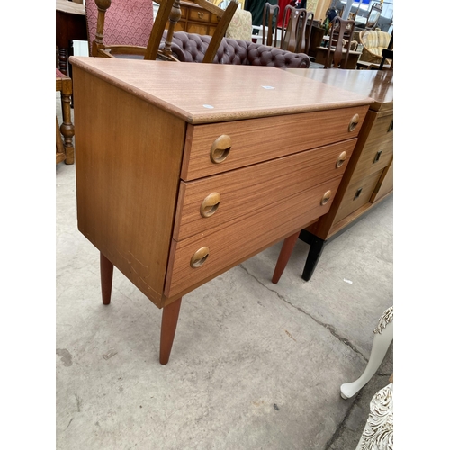 2433 - A RETRO TEAK CHEST OF THREE DRAWERS, 29.5