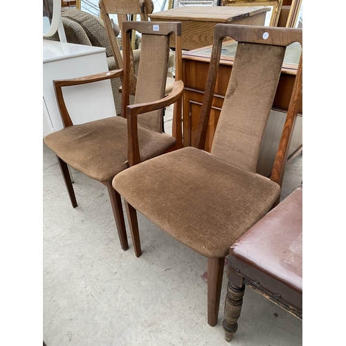 2486 - A G-PLAN VAN DYKE BROWN CARVER CHAIR AND DINING CHAIR