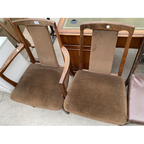 2486 - A G-PLAN VAN DYKE BROWN CARVER CHAIR AND DINING CHAIR