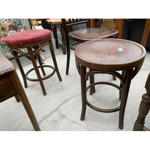 2523 - TWO BENTWOOD STOOLS AND CHAIR