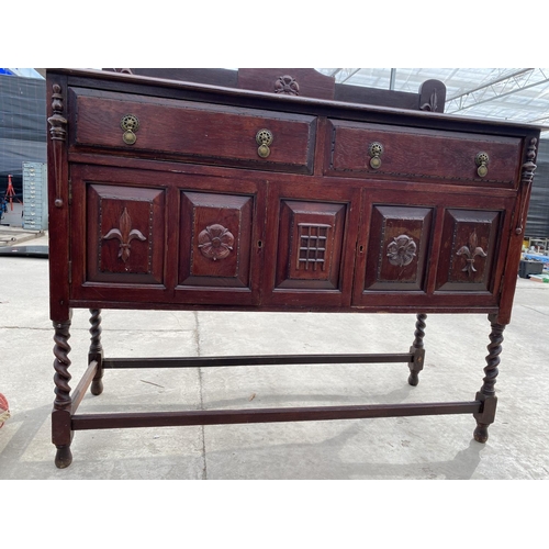 2548 - AN EARLY 20TH CENTURY OAK SIDEBOARD ON BARLEYTWIST LEGS, 54