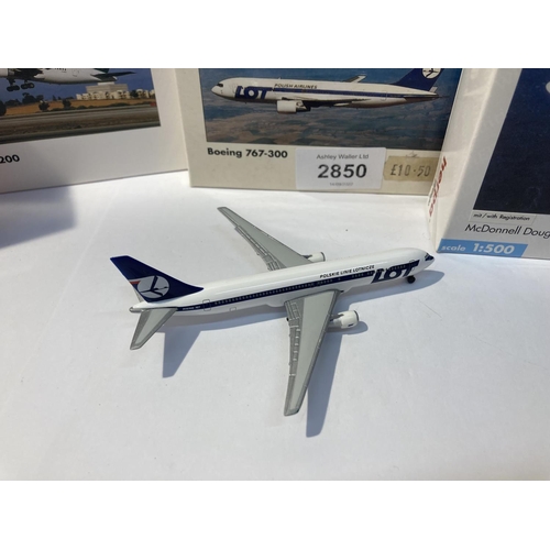 2850 - FOUR HERPA WINGS COLLECTION PLANES TO INCLUDE - LOT POLISH AIRLINES BOEING 767-300 NO. 502788, HERPA... 