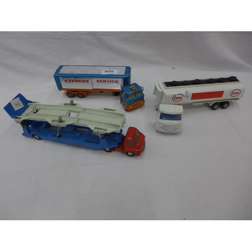 2938 - TWO PLAYWORN CORGI MODELS OF A CAR TRANSPORTER AND EXPRESS LORRY AND A DINKY ESSO TANKER