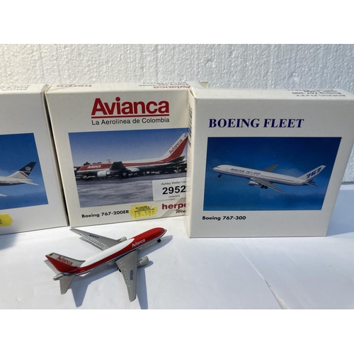 2952 - FOUR HERPA WINGS COLLECTION PLANES TO INCLUDE - AVIANCA BOEING 767-200ER NO. 502863, BOEING FLEET BO... 