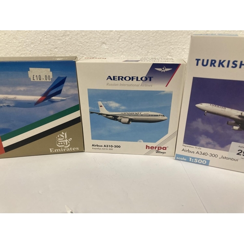 2967 - FOUR HERPA WINGS COLLECTION PLANES TO INCLUDE -  TURKISH AIRLINES AIRBUS A340-300 