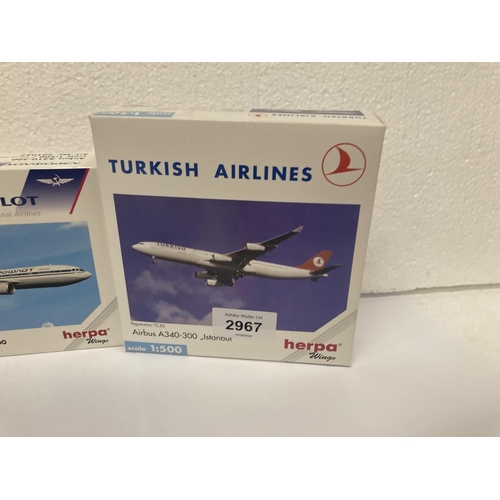 2967 - FOUR HERPA WINGS COLLECTION PLANES TO INCLUDE -  TURKISH AIRLINES AIRBUS A340-300 