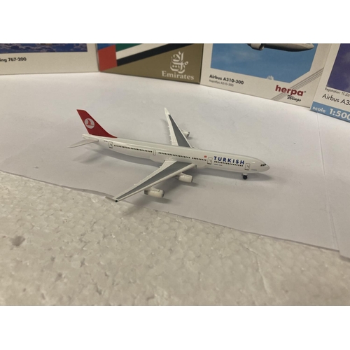 2967 - FOUR HERPA WINGS COLLECTION PLANES TO INCLUDE -  TURKISH AIRLINES AIRBUS A340-300 