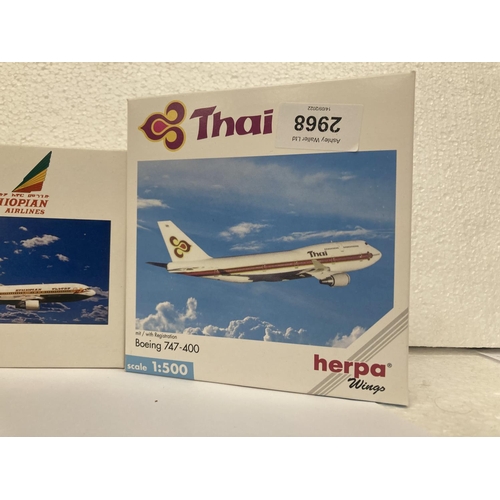 2968 - FOUR HERPA WINGS COLLECTION PLANES TO INCLUDE -  THAI BOEING 747-400 NO. 500616, AEROFLOT RUSSIAN IN... 